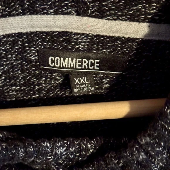 Commerce - Black Hooded Sweater with Plush Knit - Picture 2 of 6